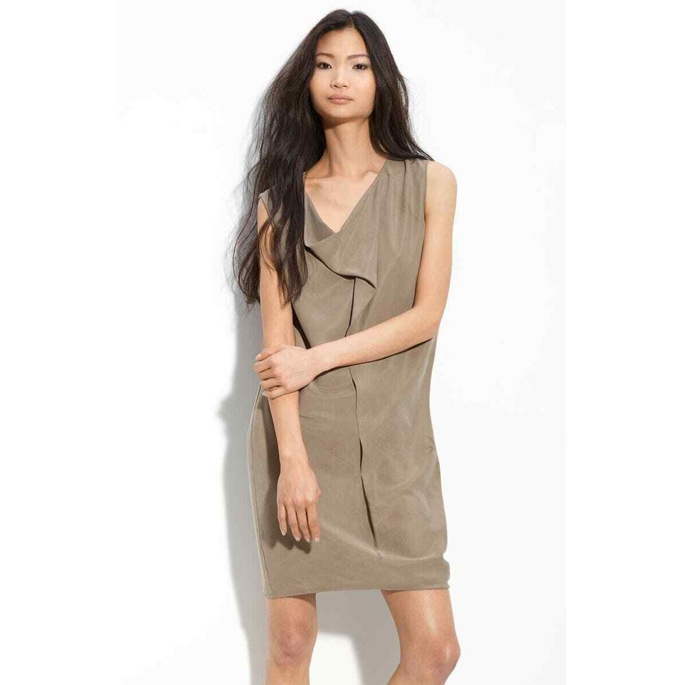 Maggie Ward Cowl Neck Short Sleeves‎ Leather Trim Sheath Dress